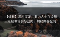 【爆料】黑料突发：业内人士在凌晨三点被曝曾参与丑闻，揭秘席卷全网