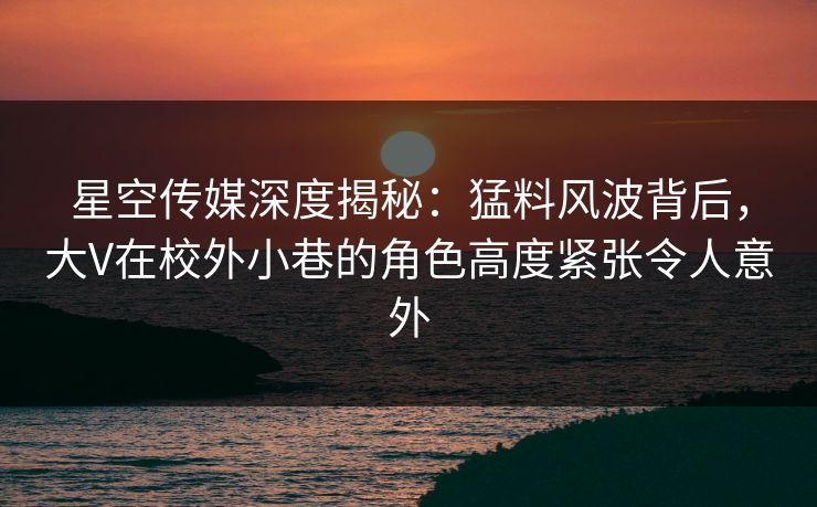 星空传媒深度揭秘：猛料风波背后，大V在校外小巷的角色高度紧张令人意外