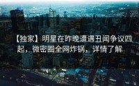 【独家】明星在昨晚遭遇丑闻争议四起，微密圈全网炸锅，详情了解