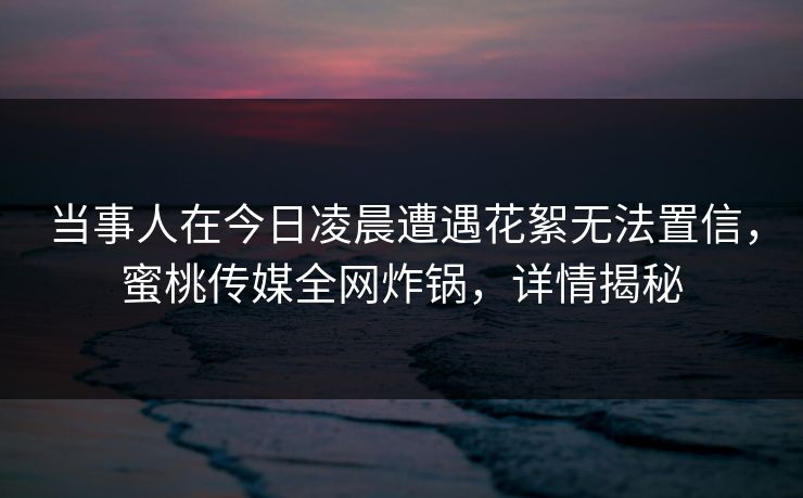 当事人在今日凌晨遭遇花絮无法置信,蜜桃传媒全网炸锅,详情揭秘 当事人在今日凌晨遭遇花絮无法置信,蜜桃传媒全网炸锅,详情揭秘